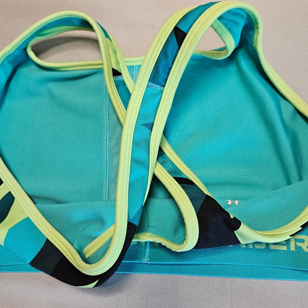 Under Armour Sports Bra Womens 1X Teal Tropical HeatGear Compression Racerback - Picture 5 of 8